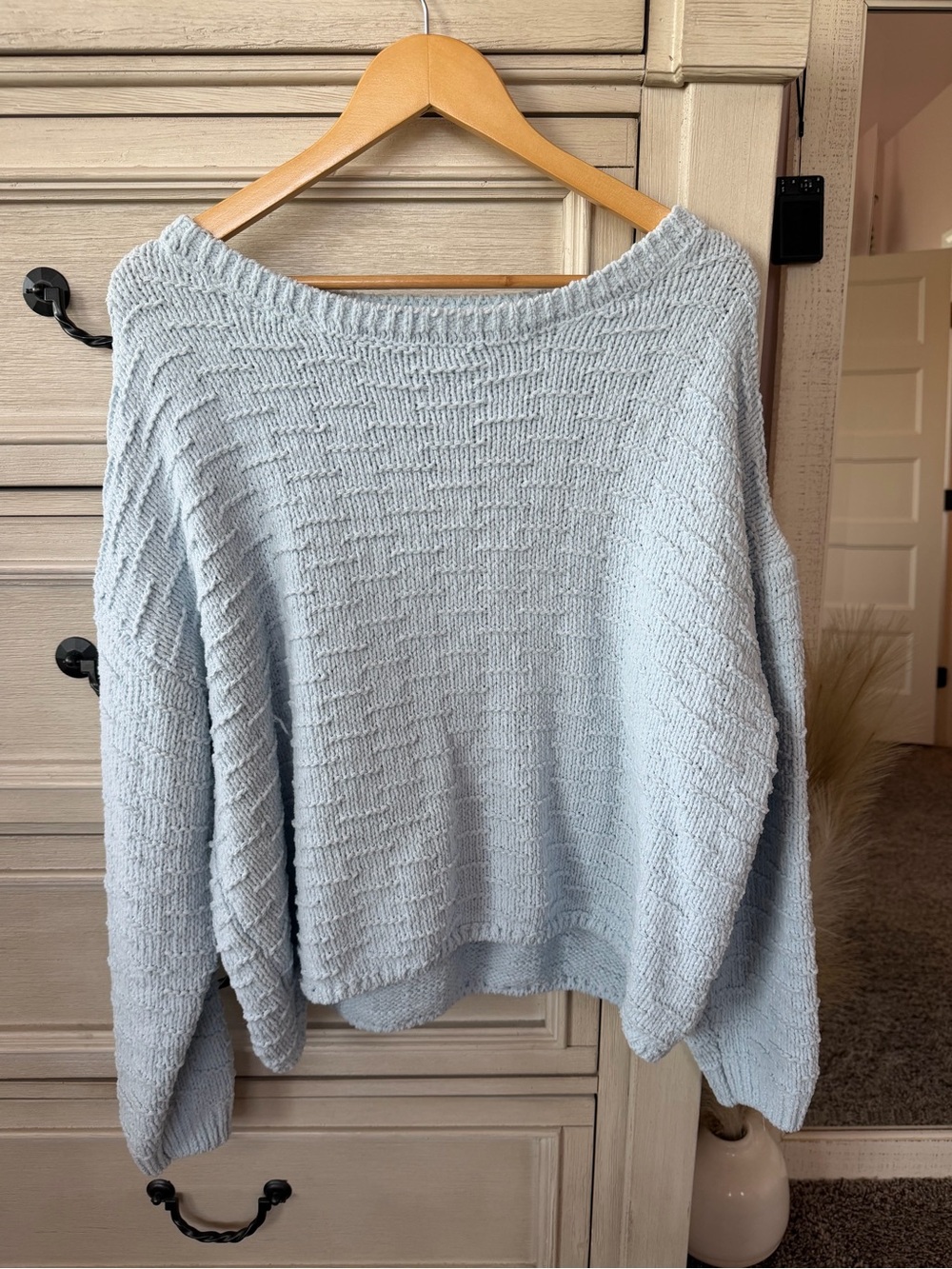 Francesca's Collections Pale Blue Off-the-Shoulder Knit Sweater